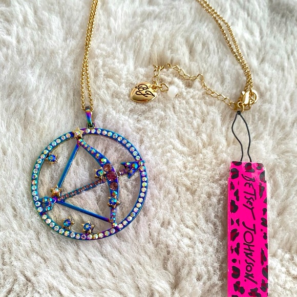 BETSEY JOHNSON Two-Tone Multi-Stone Sagittarius Zodiac Pendant Necklace NWT - Picture 8 of 16
